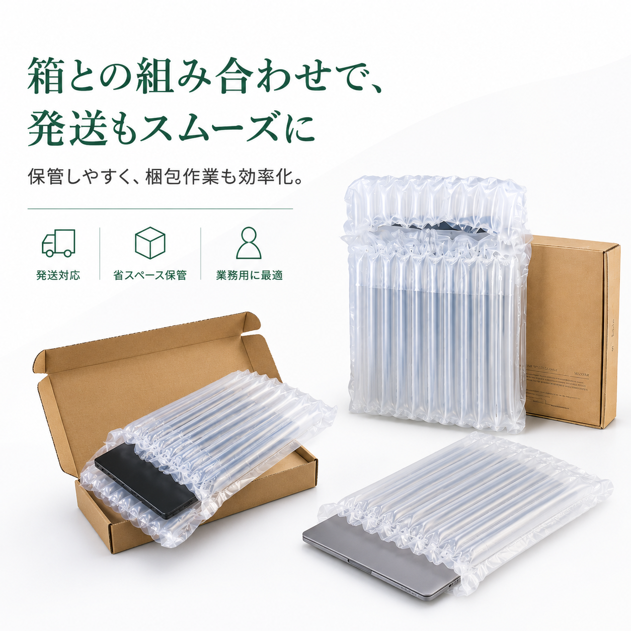 エアーカラムバッグ ノートPC対応 14/15/17インチ | Q型 緩衝梱包材